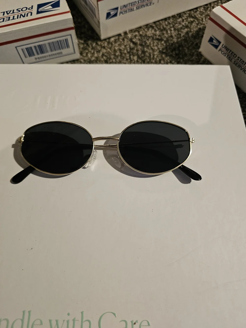Gold Frame Black Lens Oval 4 Sunglasses -